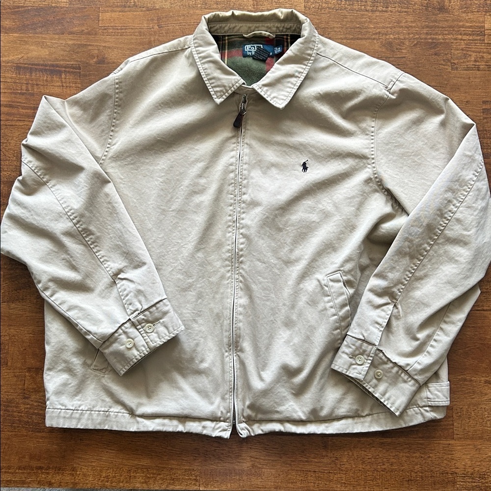 Polo Ralph Lauren Khaki Jacket Men’s 2XL Zip-Up Preppy Casual Plaid Lining​​​​